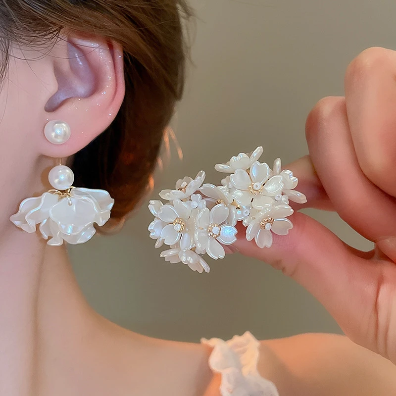 合金耳饰 优雅风日韩花朵花耳环原创设计超仙甜美简约设计感耳钉