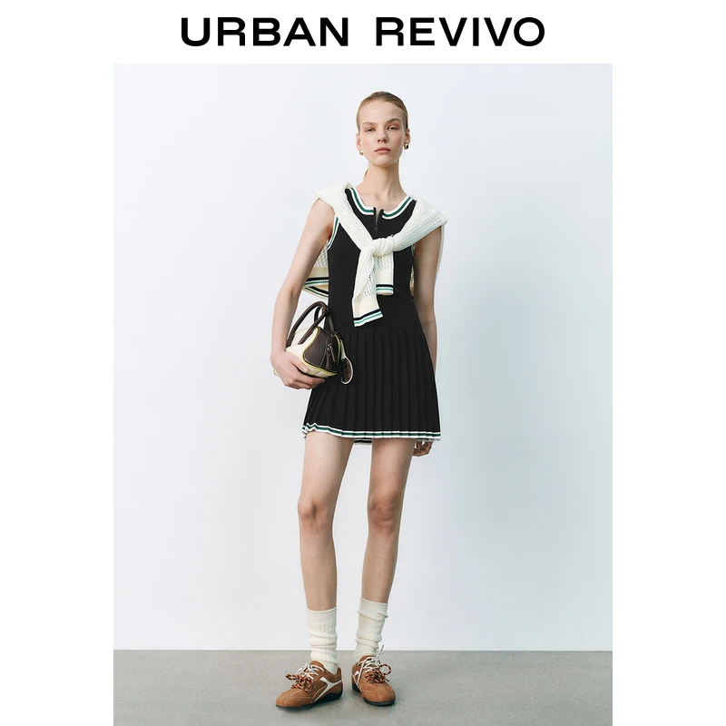 UR2025春季新款女休闲钉珠装饰无袖运动系列针织连衣裙UYU950080