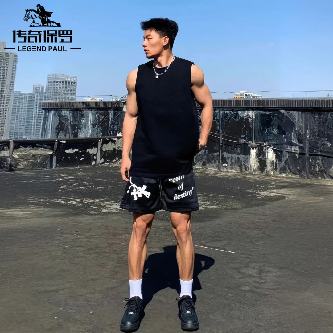 传奇保罗纯棉背心男士夏季宽松休闲无袖t恤运动潮流汗衫坎肩体恤