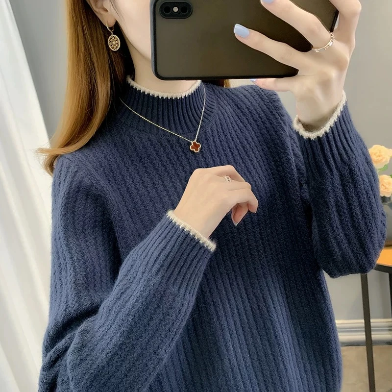 三八女神节洋气服装立领撞色长袖毛衣142#