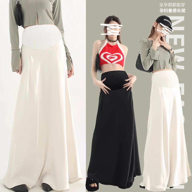 孕妇2025新款百搭高级丝滑时尚宽松垂感a字春托腹加长款半身长裙