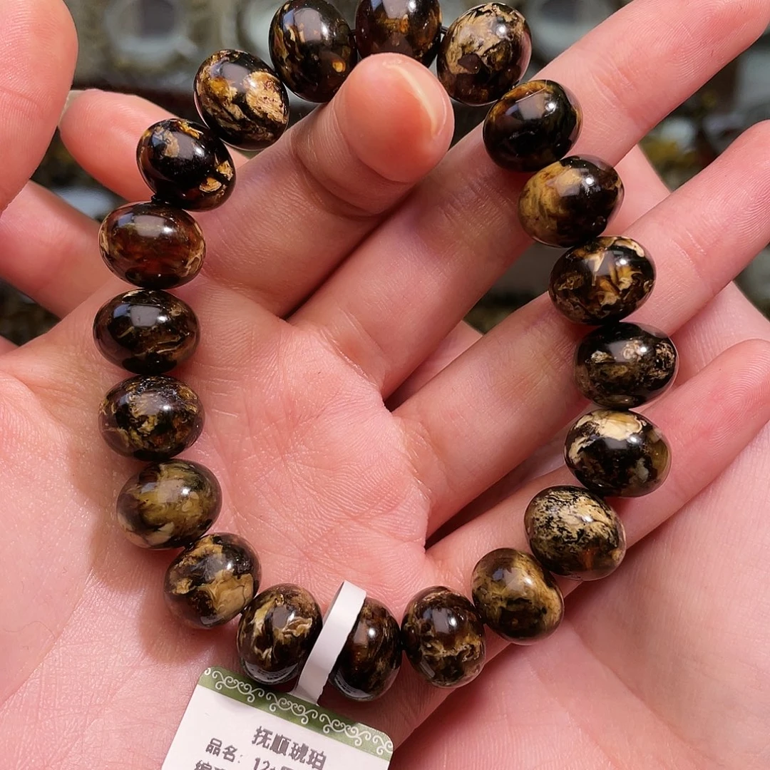 琥珀未镶嵌裸石抚顺琥珀12➕手串黑花