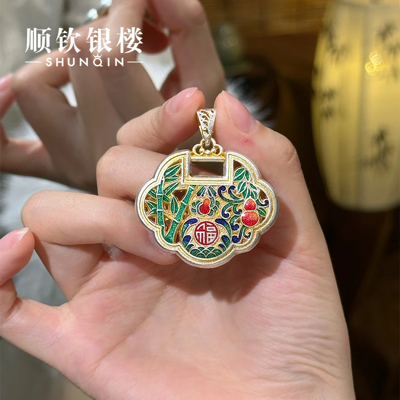 顺钦银楼 吊坠足银珐琅 【岁岁安康吊坠】足银999.9国风母亲节礼物