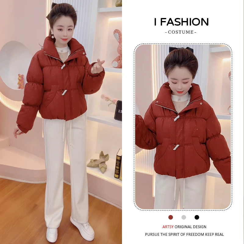 设计感加厚保暖羽绒棉服女2025年冬季新款时尚韩版百搭收腰面包服