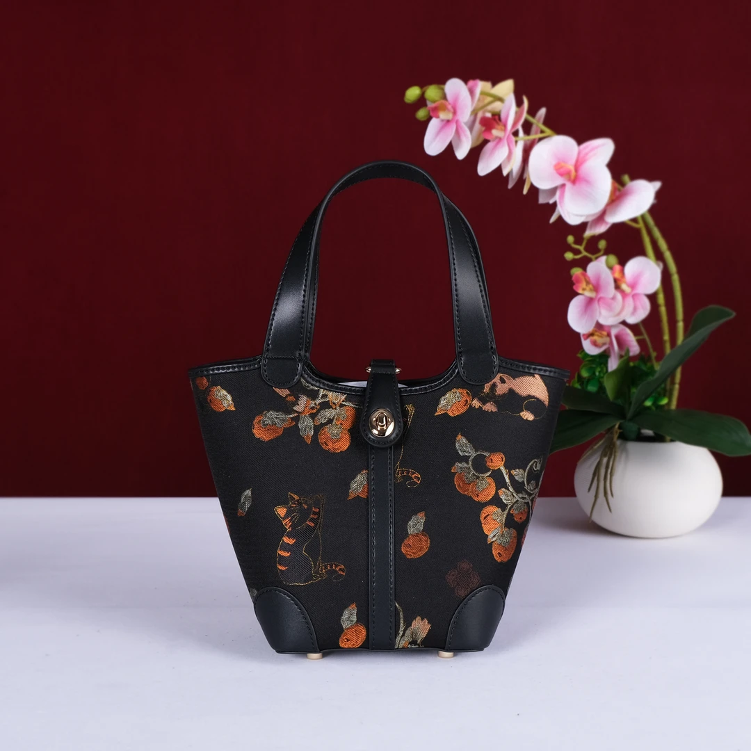 【事事如意】新中式香云纱宋锦菜篮子手拎包SJ174