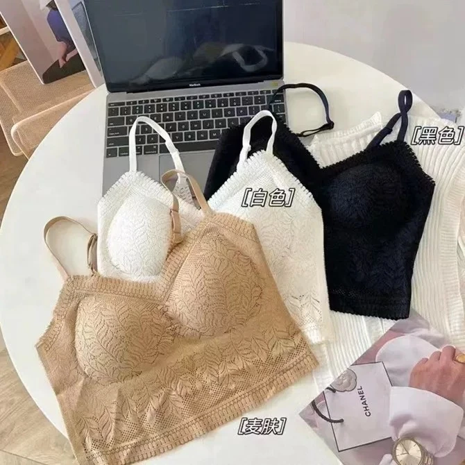 LONE抹胸美背内衣蕾丝女神衣性感V领打底吊带女文胸带胸垫款