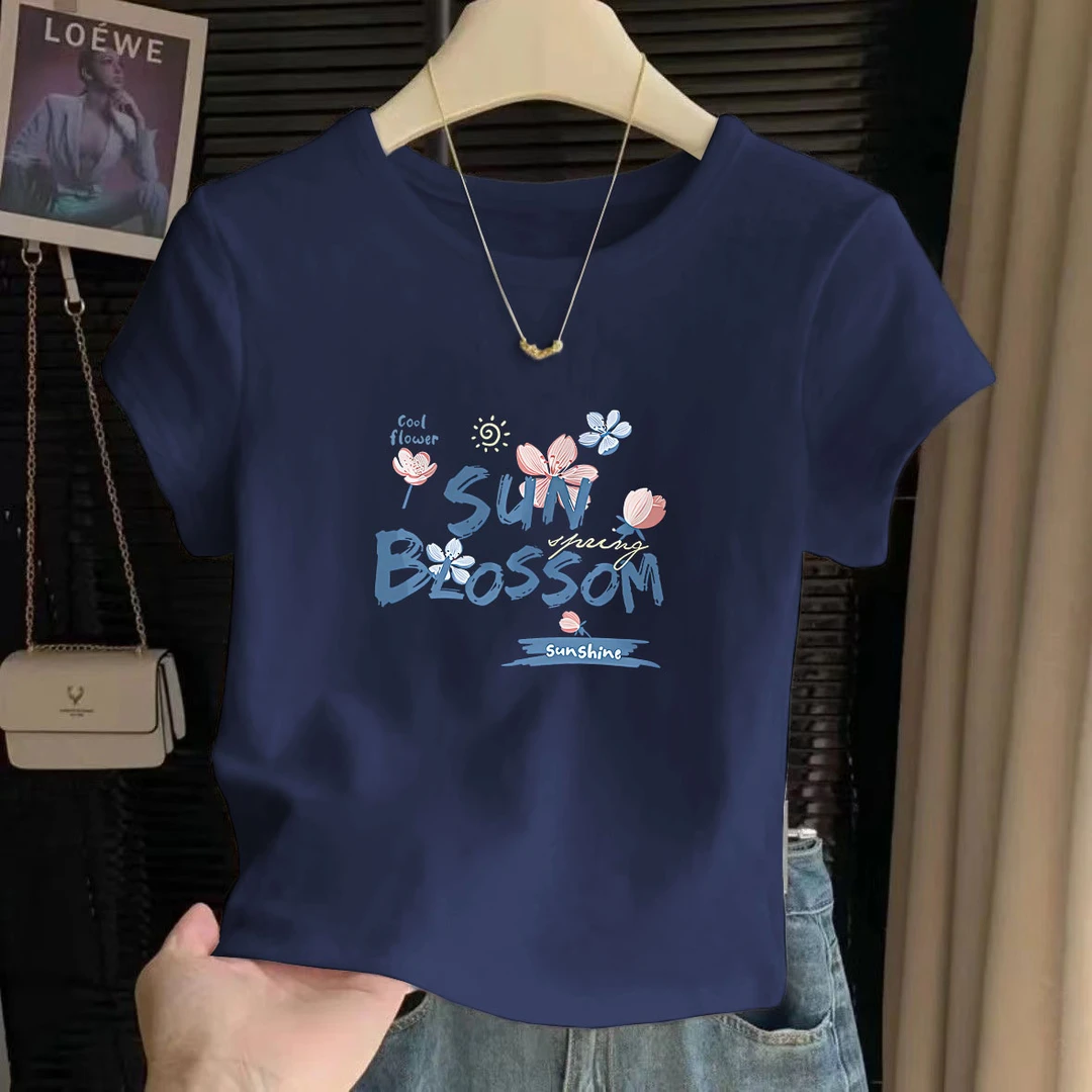 100%纯棉短袖t恤女短款2025夏季新款宽松显瘦百搭薄款体恤上衣ins