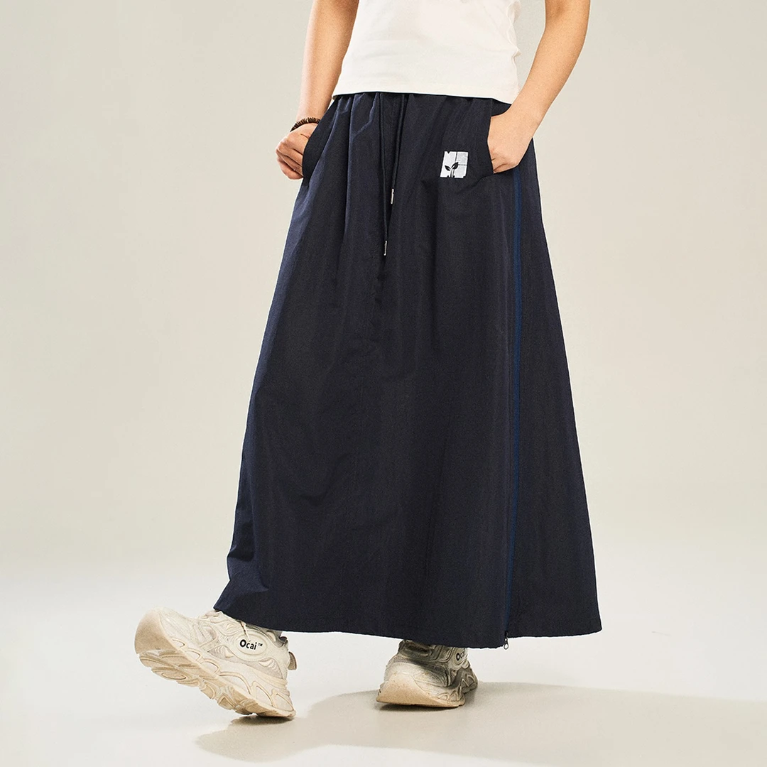 NSTNEW START发芽计划学院风花边拼接半身裙女夏中长款A字长裙子