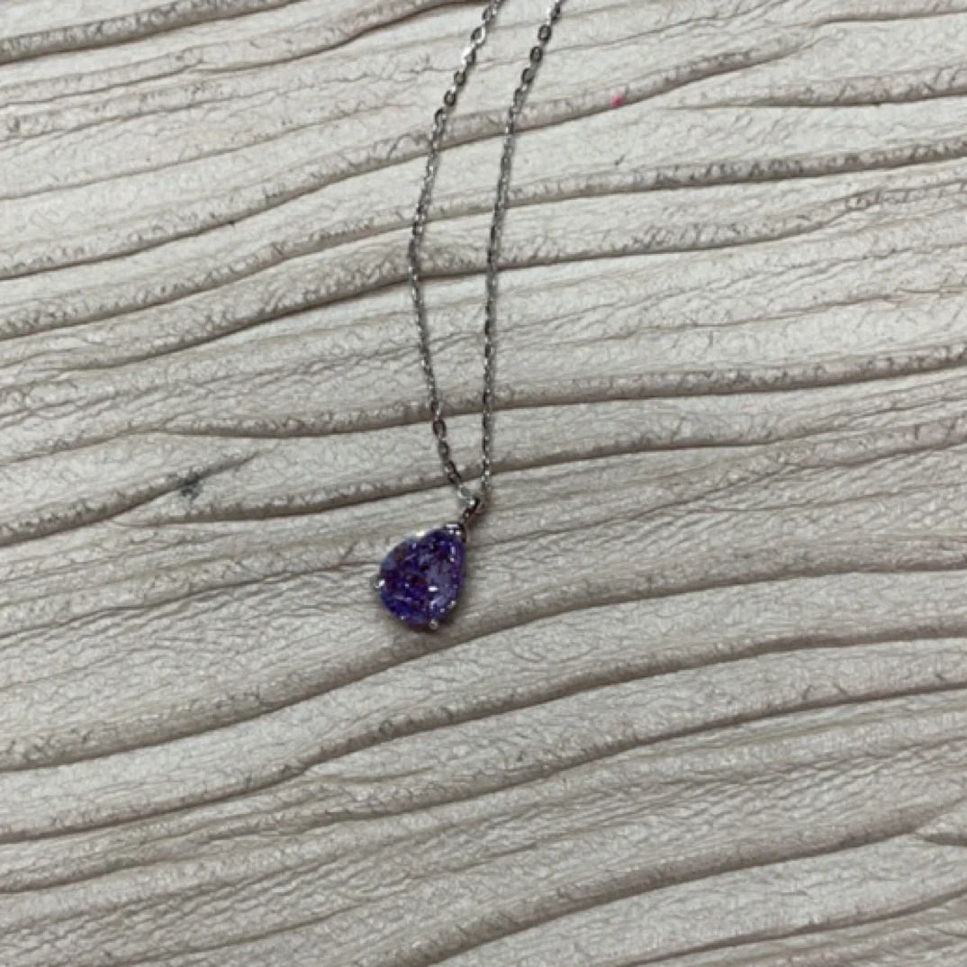 铜合金项链 21371 紫石水滴通体项链 银色底