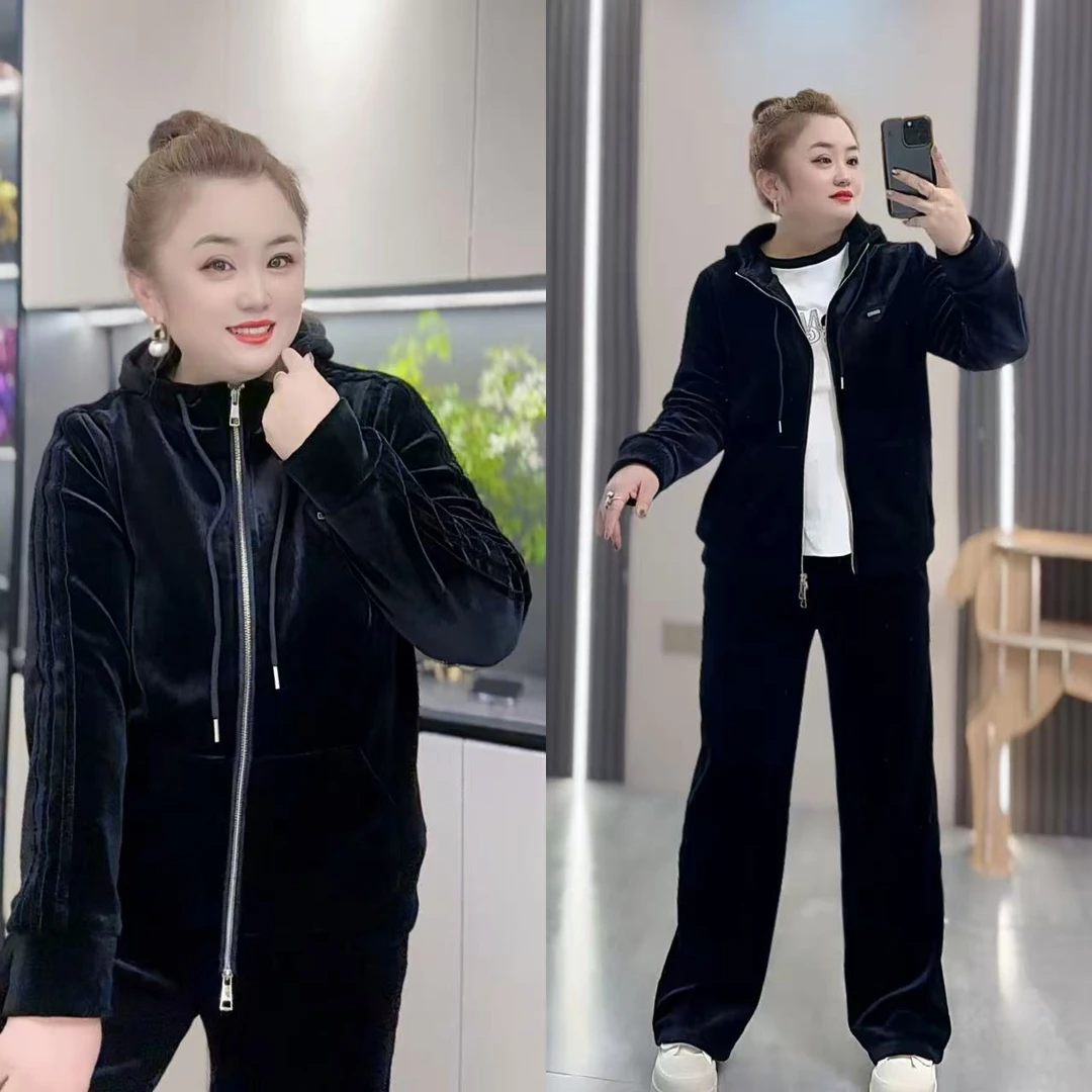 3729(丹姐家)新款双面绒运动套装加绒加厚休闲服两件套装