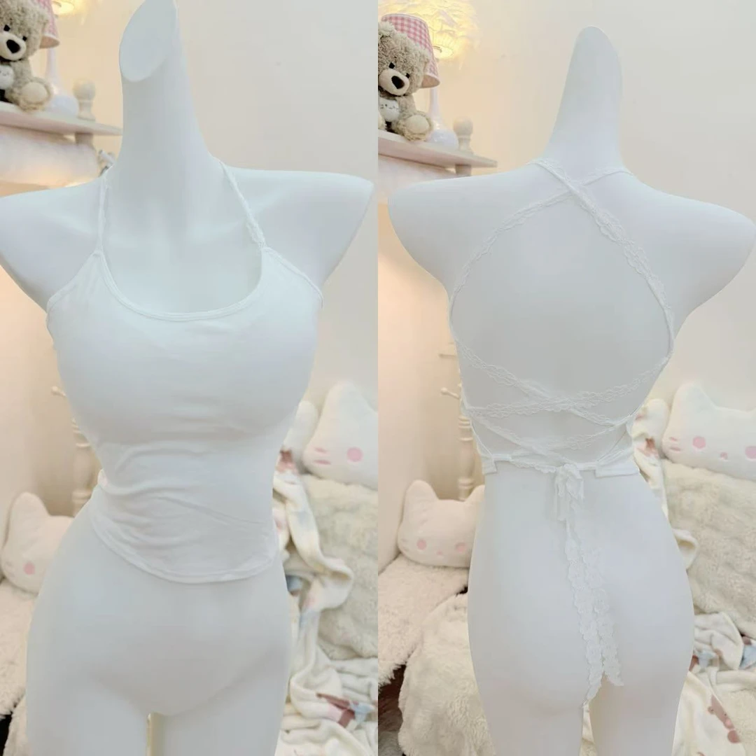 【元气喵】手作系列默认微瑕:纯白吊带