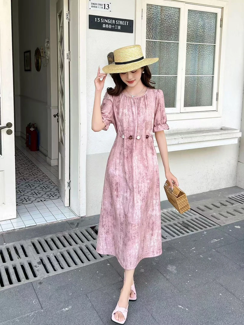 2025新款爆款设计感修身气质百搭混色万花筒连衣裙557墨