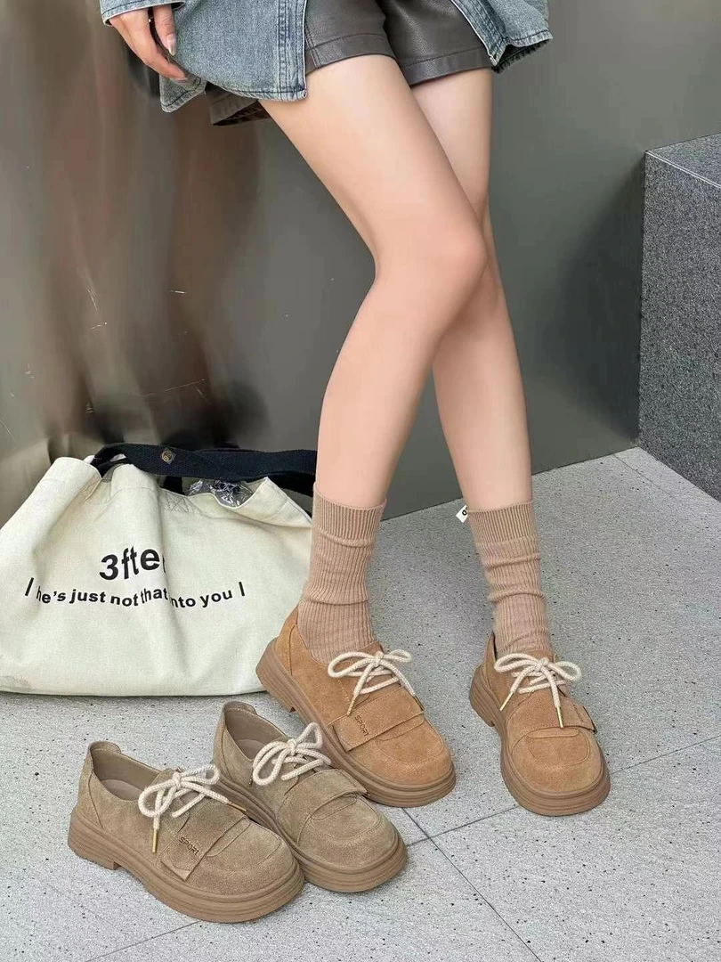 复古英伦风真皮勃肯鞋百搭休闲厚底圆头系带平底鞋