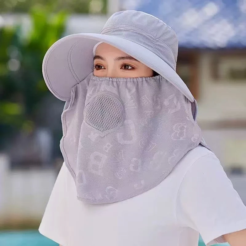 夏季遮阳帽女防晒面罩护颈一体太阳帽透气遮脸防紫外线