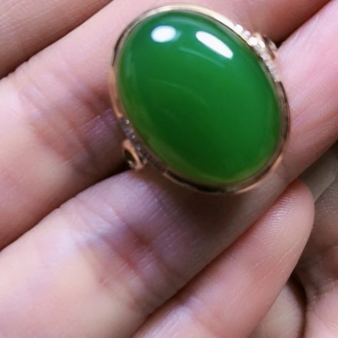 和田玉18K金镶嵌戒指