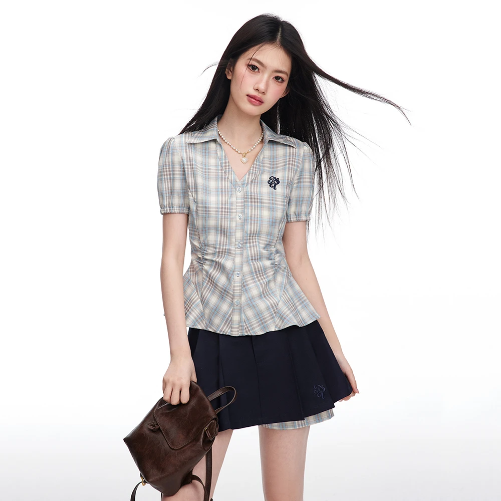 umoumo 乌蘑（原 ntot）学院风格纹衬衫短款上衣女NOTCS24092