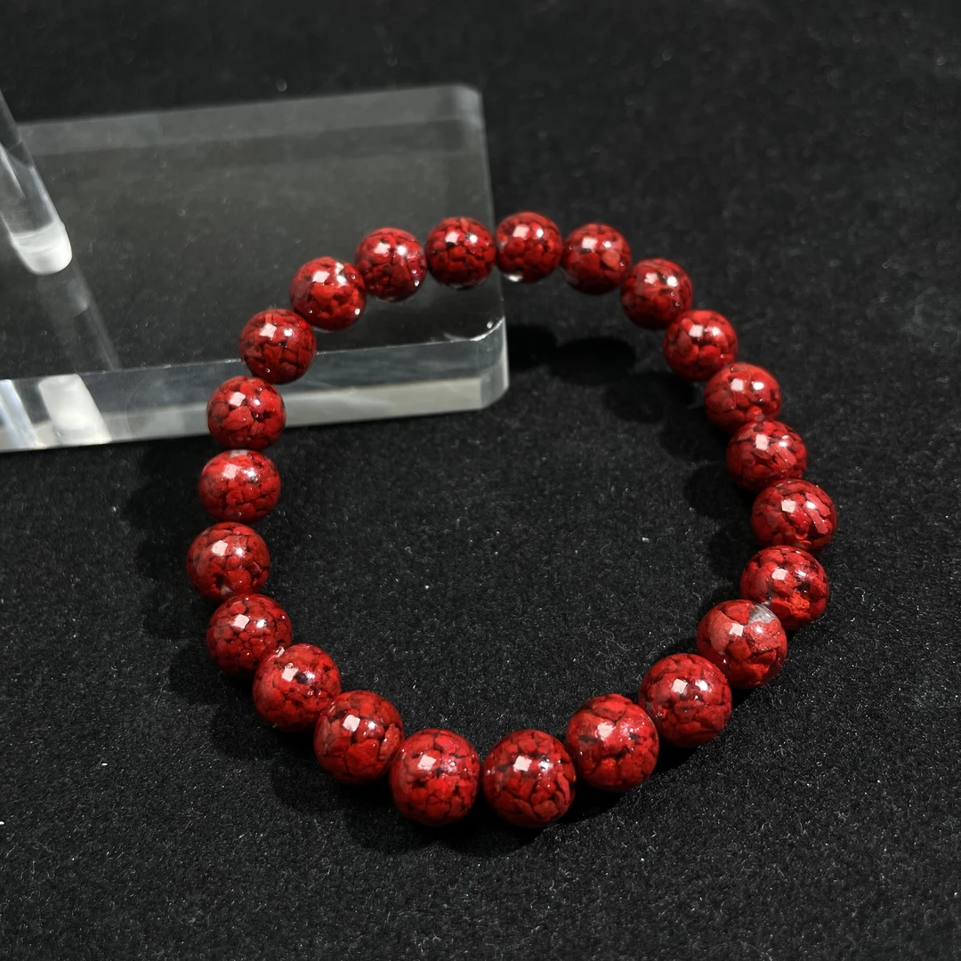 含辰砂工艺品晶体朱砂圆珠手串8mm KT24110715