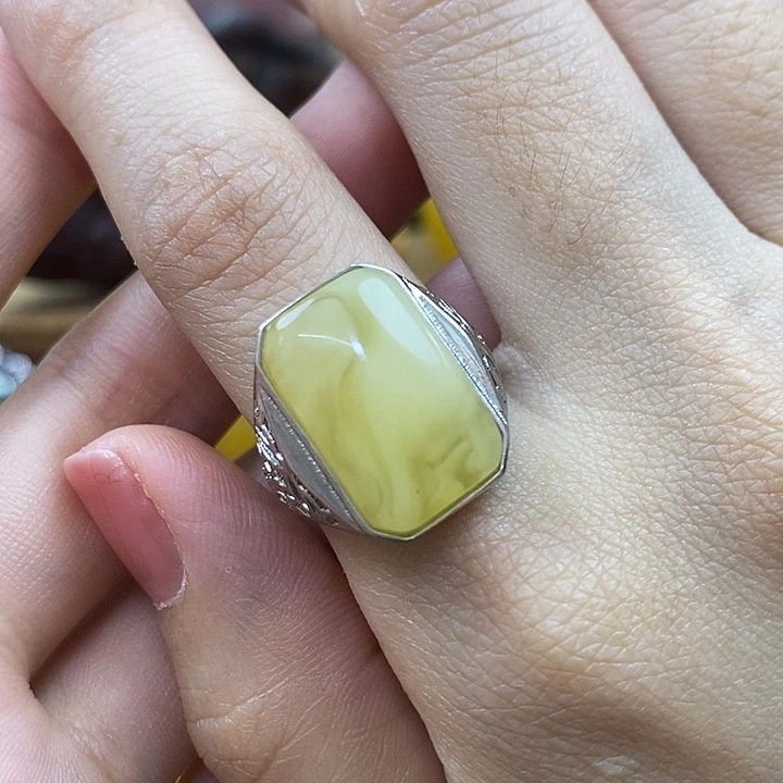 琥珀银S925镶嵌戒指戒指