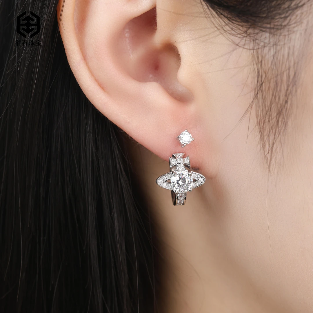 925银莫桑石银制品 【举石精选】X0418-9819-0107莫桑钻耳饰（一对）u