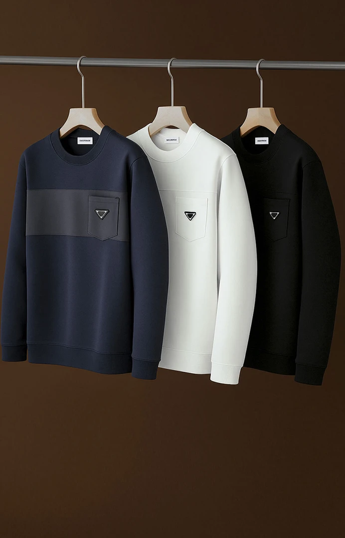 礼盒装　意式轻奢风秋冬男士时尚拼接抗皱弹力圆领空气层卫衣长袖