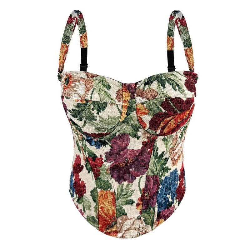 【可拆卸】复古碎花宫廷风鱼骨上衣内搭独特漂亮小衫吊带抹胸新款