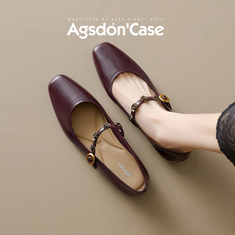 Y奥古狮登红色玛丽珍鞋女2025新款夏季配裙子方头凉鞋通勤单鞋子Y