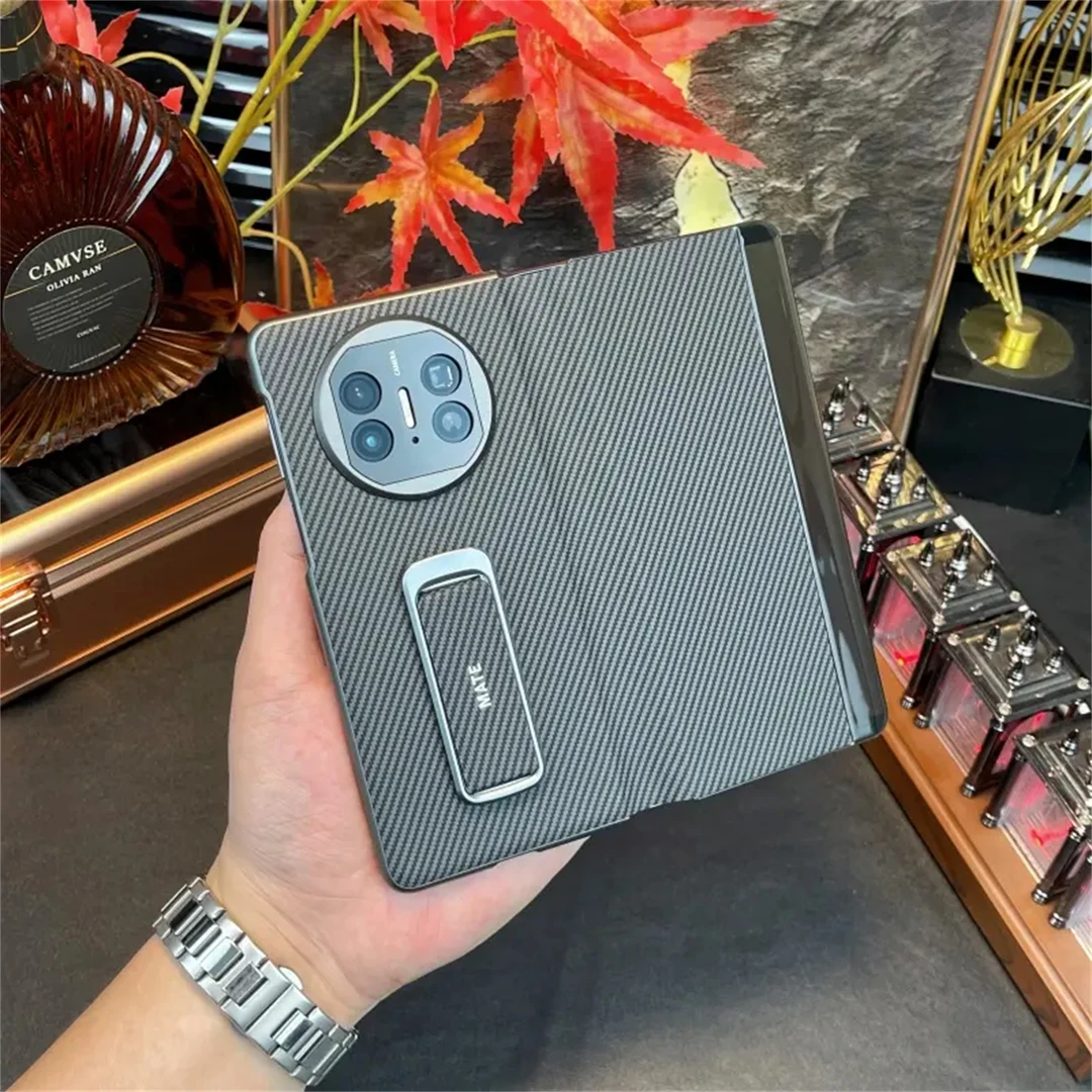 碳纤维纹翻盖皮套适用华为matex6壳新款腕带支架matex5折叠屏全包