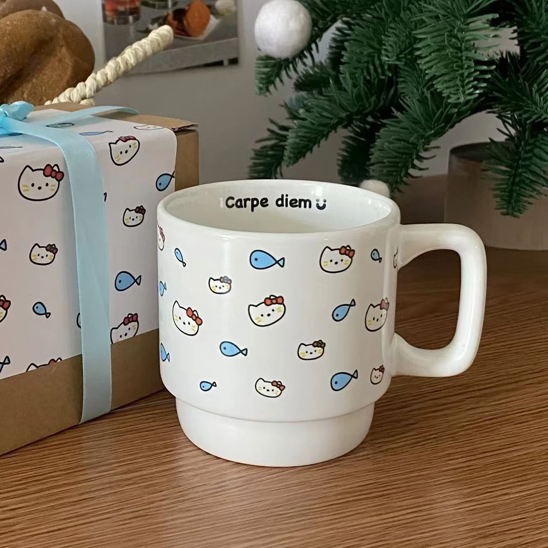 【小熊】5046新款小猫吃鱼简约高颜值水杯便携式杯子水杯