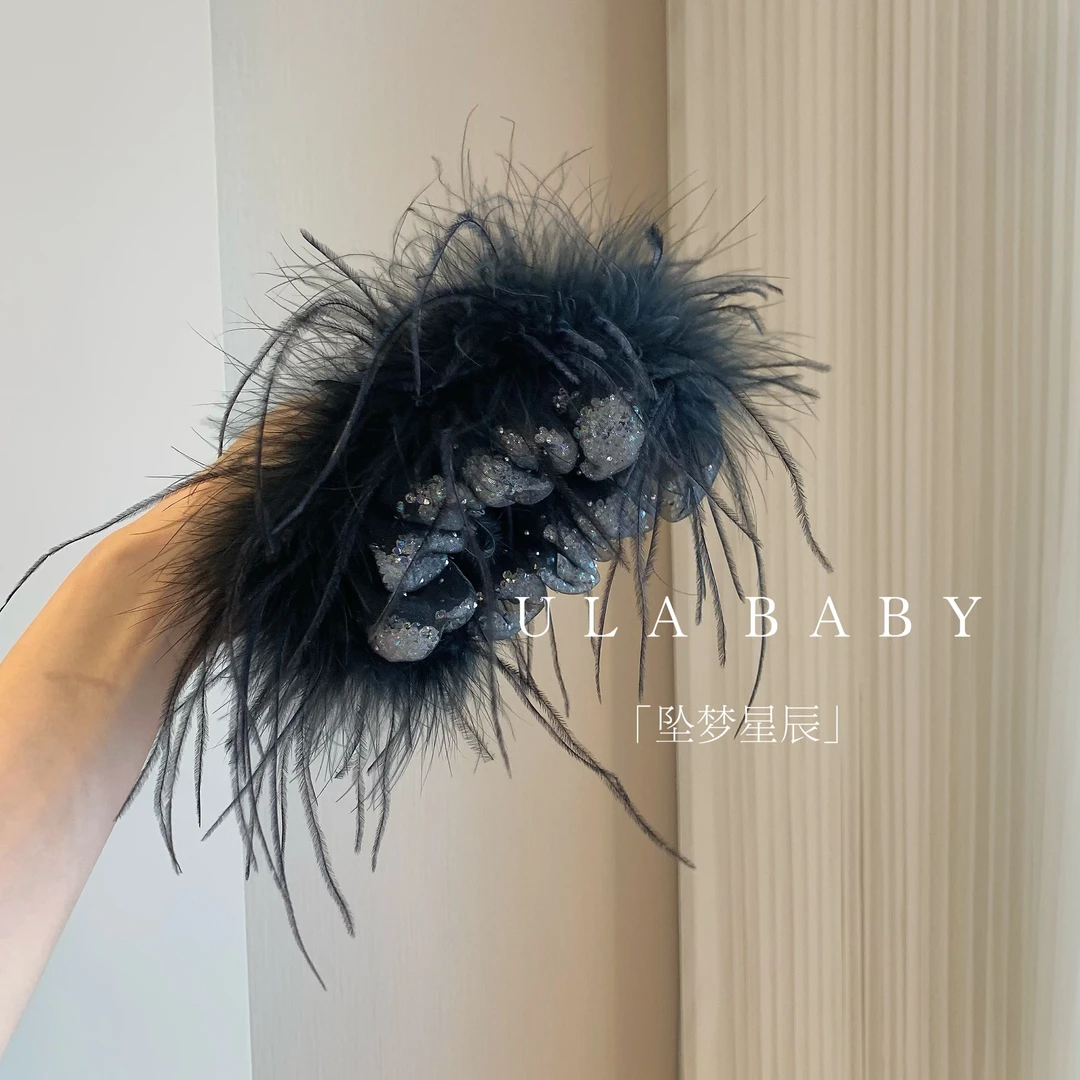 【喜儿ula】12-4-2「坠梦星辰」气质亮片泡泡氛围感羽毛鲨鱼抓夹