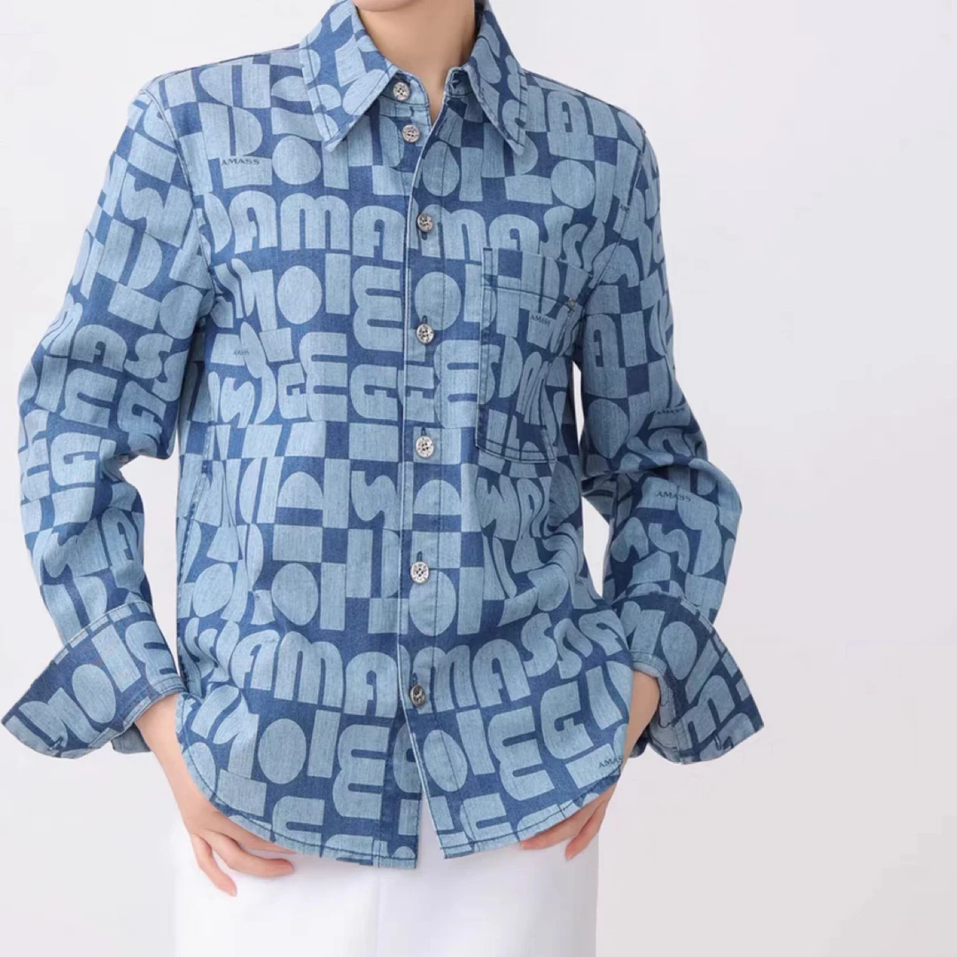 AMASS阿玛施时尚休闲夹克潮流蓝色字母经典长袖牛仔5301050