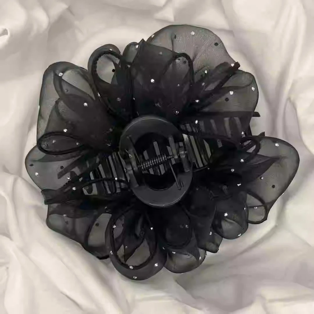 春秋新款网纱褶皱盘发大号抓夹高级感优雅气质时尚温柔甜美发夹女