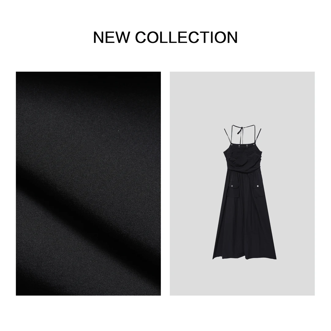 【芳芳专属】L5F26008经典黑色挂脖细肩带收腰长裙-6008