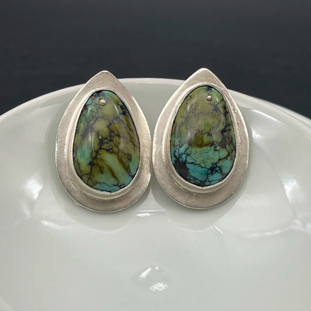 足银树脂耳饰 银耳饰乌优蒙古元素民族风手工银耳饰绿色380小众