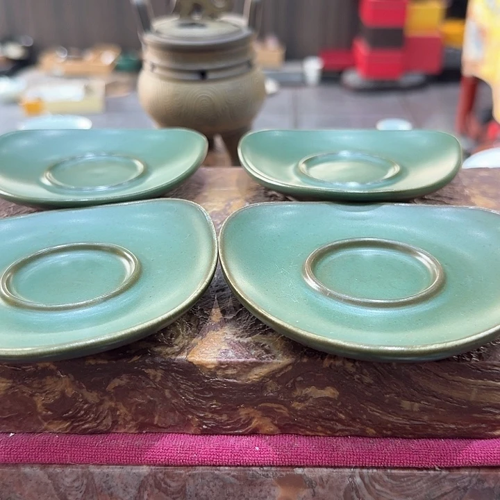 柴烧汝瓷杯垫四个。品茗
