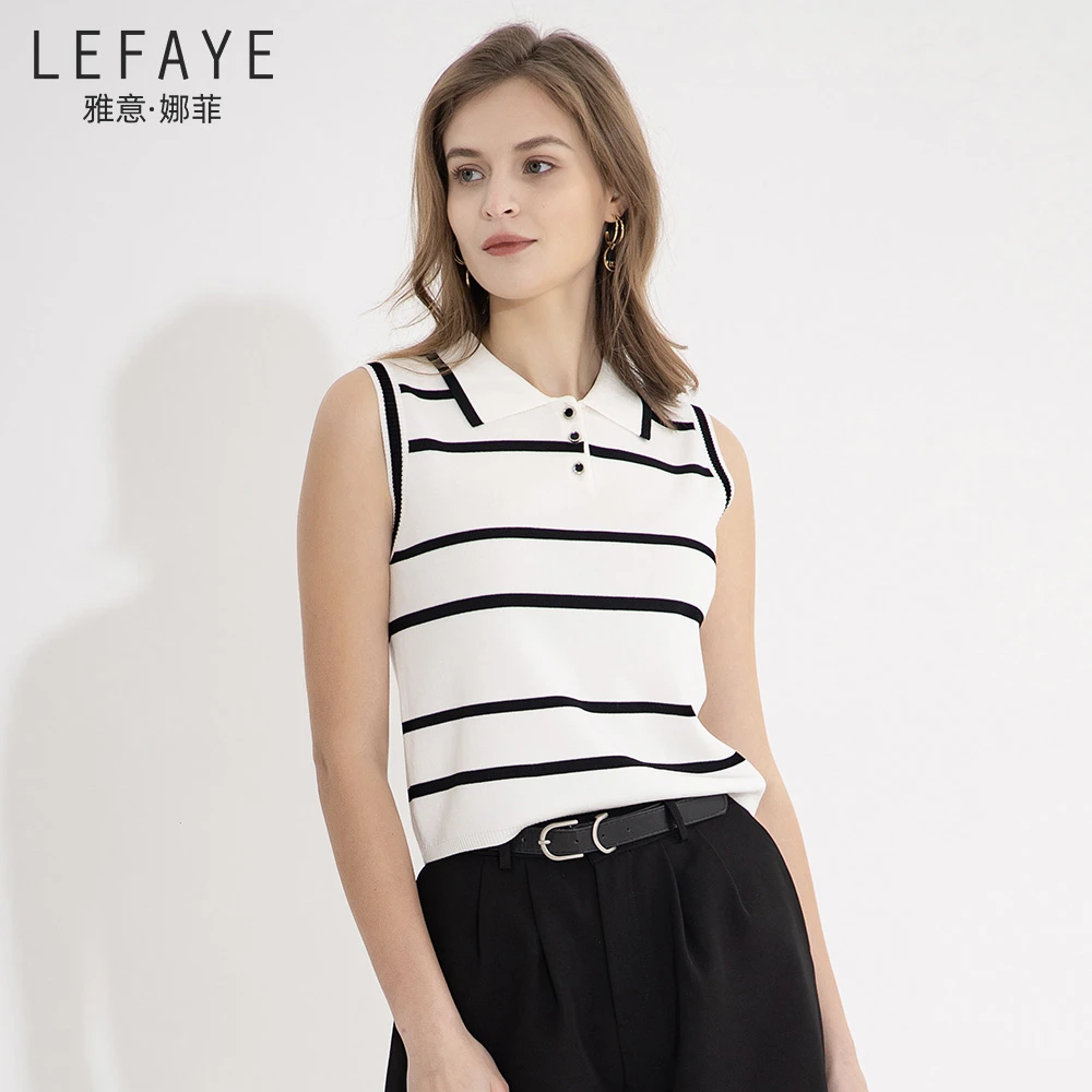 雅意娜菲2025年春夏新款Polo领条纹针织衫简约撞色法式无袖背心女