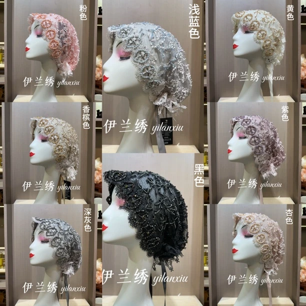 新款爆款女士时尚帽子百搭粉色黑色立体串珠刺绣绑带款1号