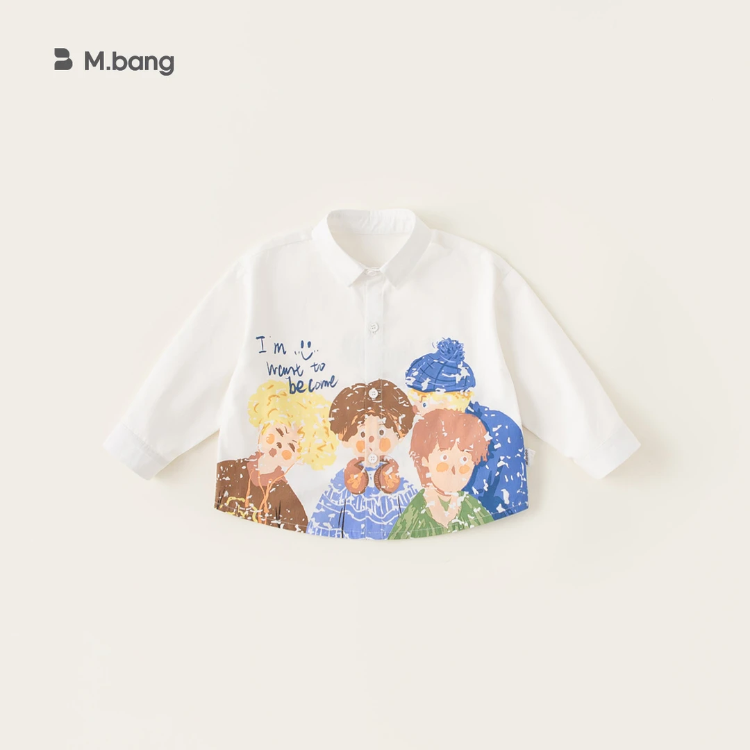 宥宝童装衬衫2025春季新款男童卡通涂鸦翻领上衣韩版宝宝衬衣