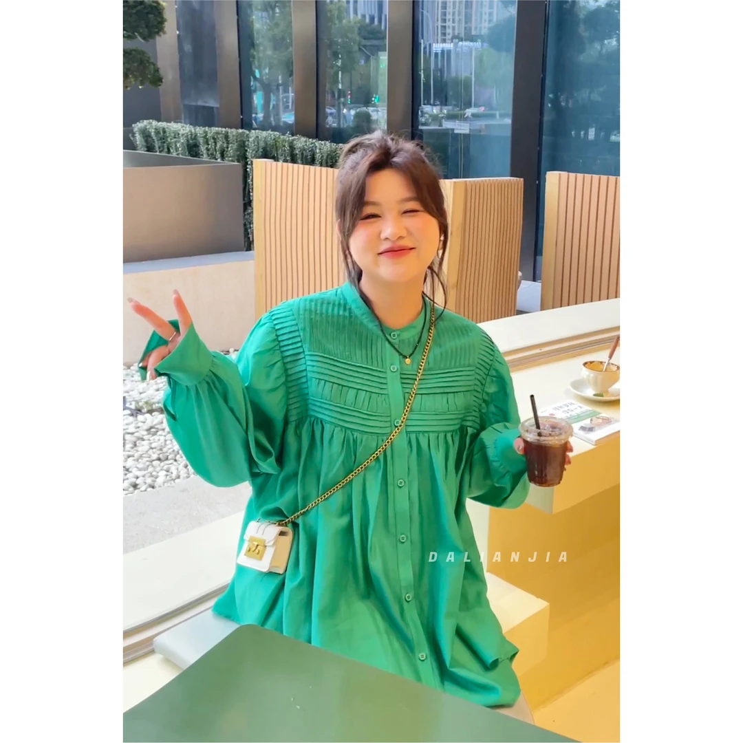 晶咕【青柠罗勒】胸前褶皱设计气质衬衫长袖时尚休闲小众宽松