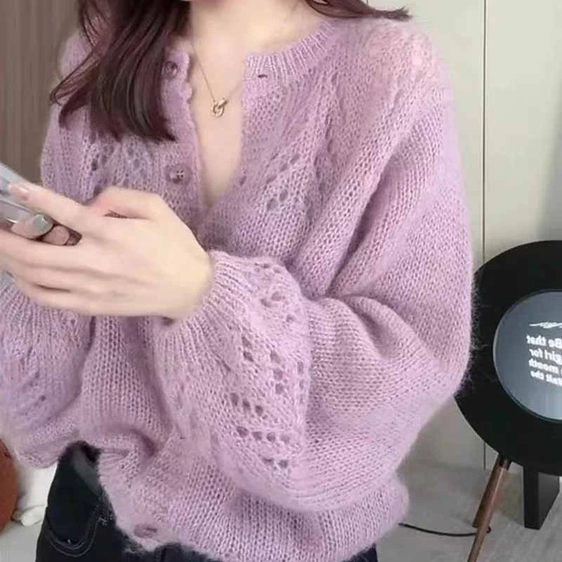 设计感镂空气质针织开衫短外套女2025秋冬新款温柔风软糯毛衣上衣