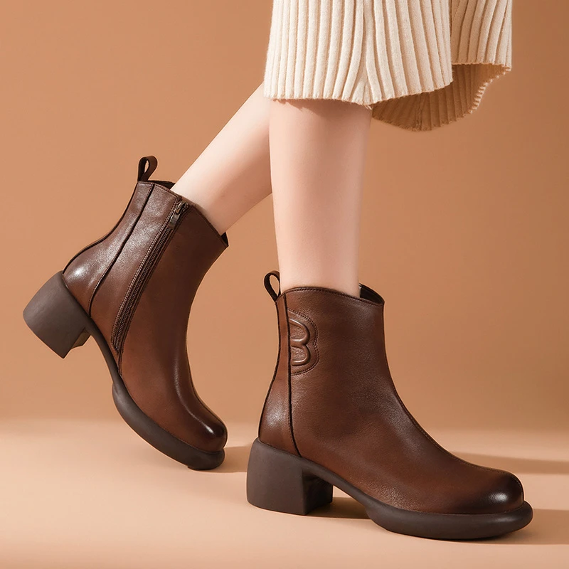 真皮软底短靴妈妈鞋棉皮鞋加绒皮鞋女单靴子中年女鞋2025秋冬新款