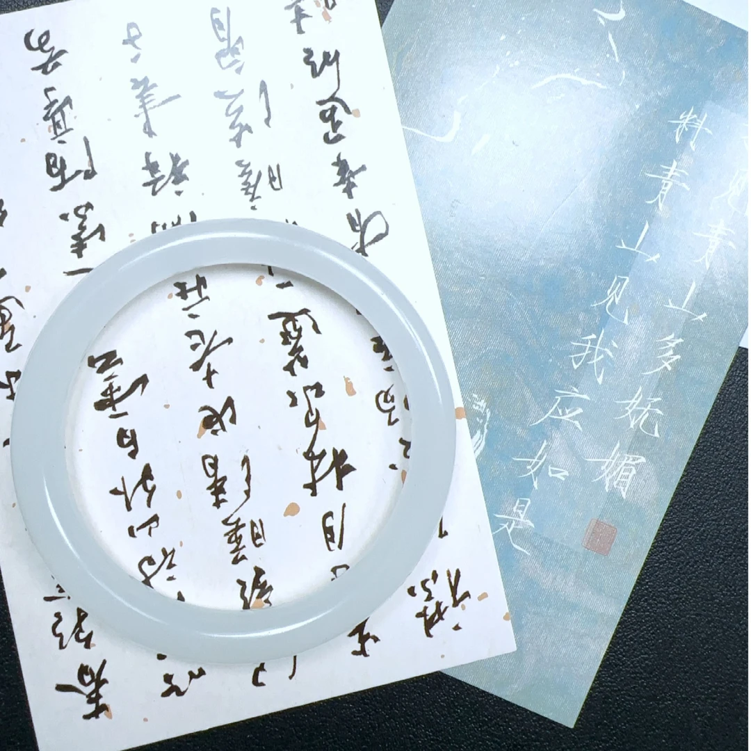 纯天然玉石手镯纯白茉莉花色57圈口