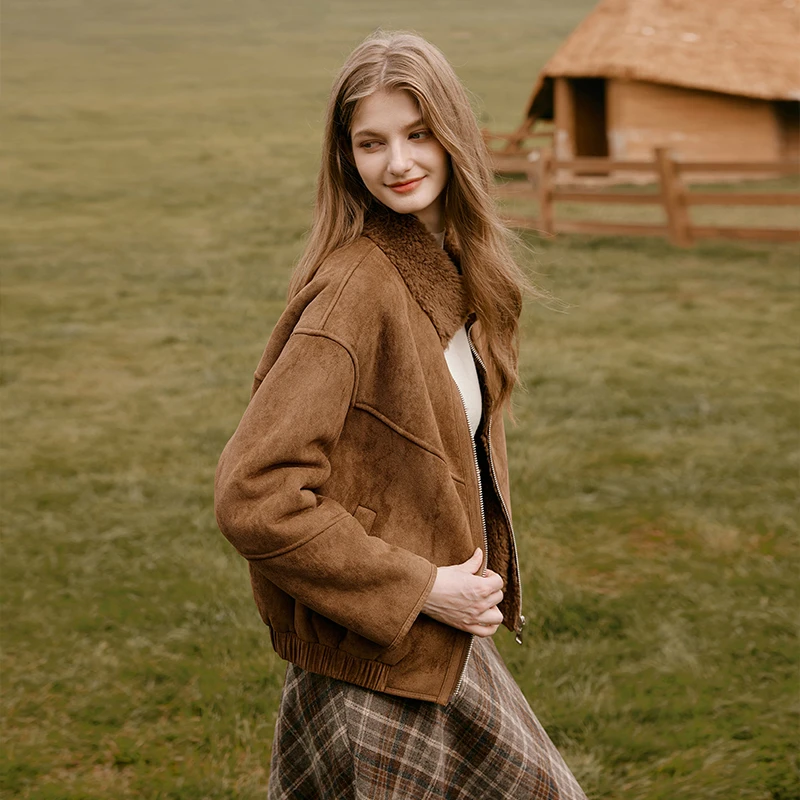 【女装优选WL】香影美拉德麂皮绒外套外套女短款夹克F85W805