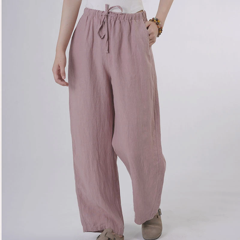 【高姐姐】夏季汉麻直筒长裤松紧腰带抽绳纯色宽松S2508