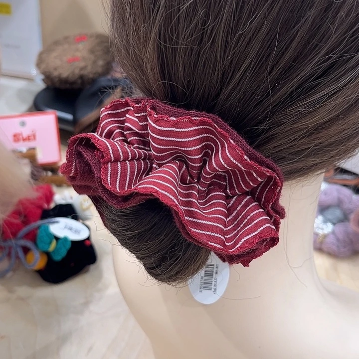 布艺铁合金红色条纹小蛮腰发圈