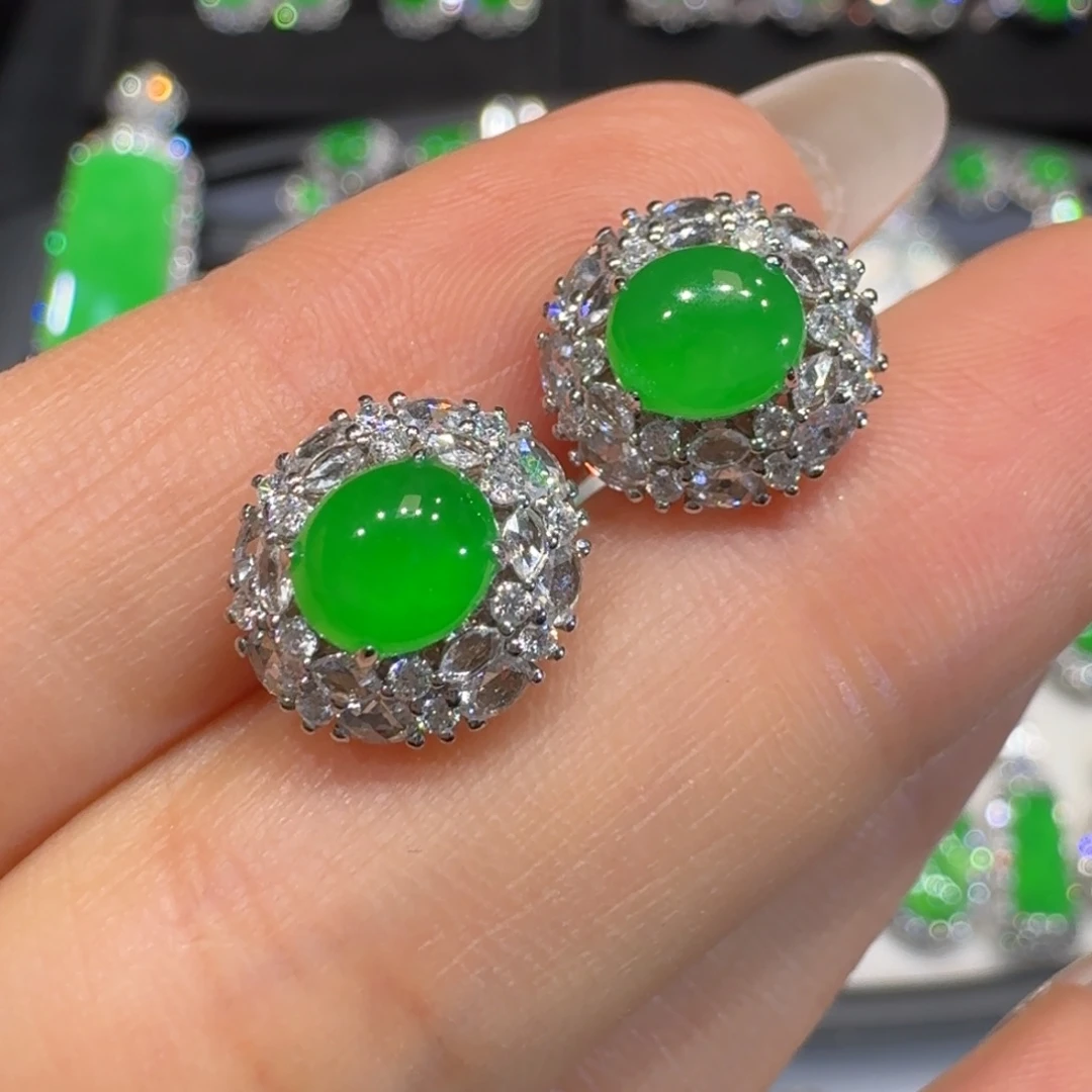 龙***豚翡翠18K金镶嵌耳饰收到货48小时鉴赏期