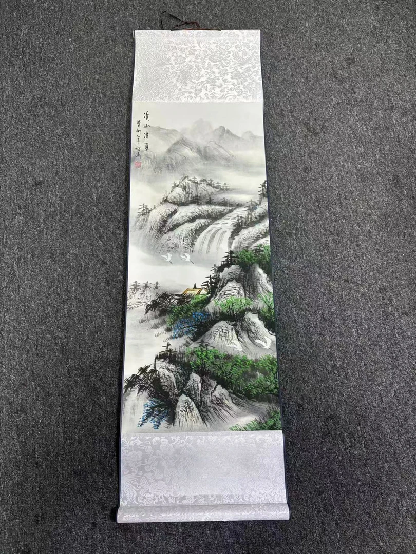 小轴《溪山清夏》卷轴装裱，高端大气国风装饰画