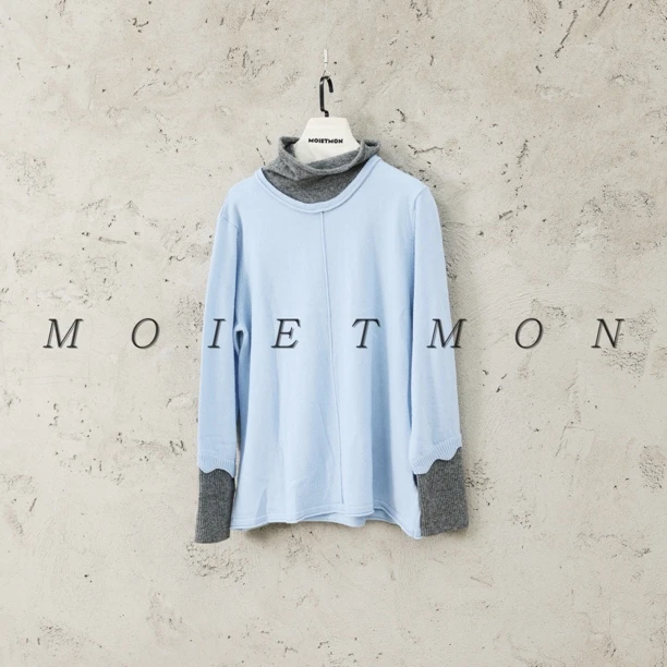 Moi et mon冬季新款小众设计师洋气休闲打底舒适简约撞色套头打底