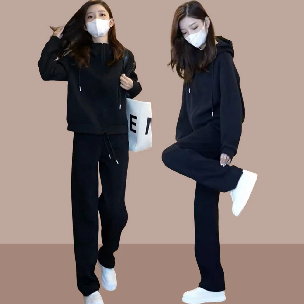 200斤微胖mm休闲套装女士秋冬季大码显瘦遮肉洋气质妈妈装运动服