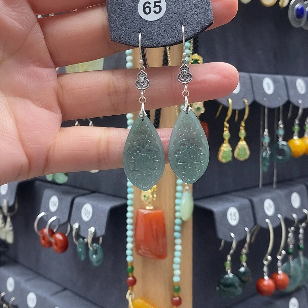 猫***猫银S925镶嵌翡翠耳饰