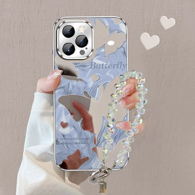 【适用苹果/华为/荣耀/OPPO/VIVO/小米】爱心舞蝶电镀镜面手机壳